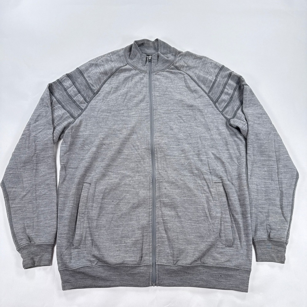 Ibex Mens Jacket XL Grey Full Zip Merino Wool Mock Neck Gorpcore Minimalist